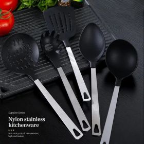 Cooking Utensil Set Premium 5 Piece Kitchen Utensil Set - Stainless Steel Handle And Nylon Faucet, Non-Stick, Heat Resistant, For Home, Kitchen G (Color: Black)