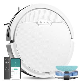 Robot Vacuum And Mop, 3 In 1 Combo Cleaner For Home With Pet Hair And Hard Floor, 5000Pa Suction, 120 Mins Run Time,Self-Charging,Super Thin Body (Color: White)
