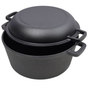 One In One Pre Seasoned Cast Iron Dutch Oven With Dual Handles, Outdoor Camping Deep Pot, With 2 Silicone Handle Covers, Banned Platform Temu (Color: Black)