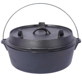 Pre-Seasoned Cast Iron Dutch Oven With Skillet Lid, Outdoor Camping Deep Pot For Camping Fireplace Cooking BBQ Baking Campfire, With Iron Pot Rac (Color: Black)
