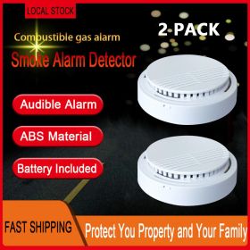 Smoke Alarm Detector Fire Gas Alarm Detector With Battery Photoelectric Sensor Alert Warning (Option: 2pcs)