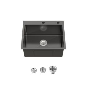Stainless Steel Kitchen Sink, Single Bowl, Undermount Handmade Sink In Black, With US Standard Drain And Hook, LS-SSBL02 (Option: Black Stainless Steel)