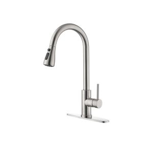 Single Handle High  Pull Out Kitchen Faucet, Single-stage Stainless Steel Kitchen Sink Faucet, With Pull Down Spray (Option: Silvery)