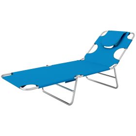 Folding Outdoor Chaise Lounge Sun Tanning Chair With Face Cavity, Pillow, 5-level Adjustable For Beach, Pool, Light Blue (Option: Light Blue)