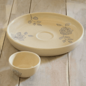 Handcrafted Ceramic Chip And Dip Bowl  Stylish Serving Bowl For Parties  Gatherings (Option: Eggshell)